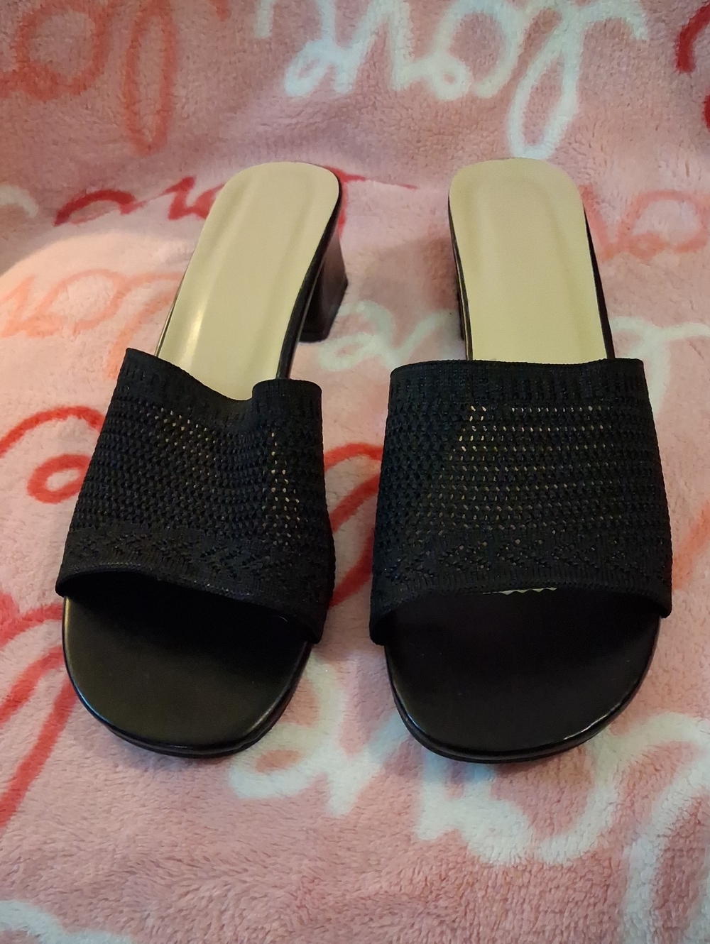 Women’s Black Knit Slide Heels - Classic Open Toe Mules